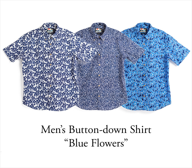 メンズアロハシャツ(ボタンダウン)/Blue Flowers