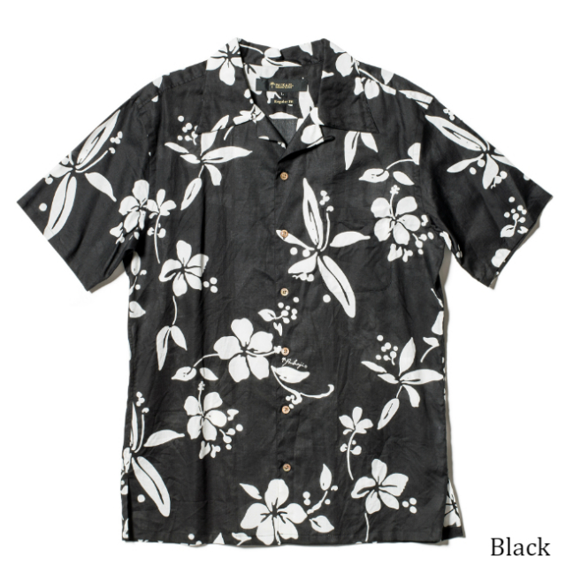 メンズ イタリアンカラー長袖シャツ/Noir Hibiscus