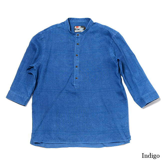 PAIKAJIアロハシャツ 琉球藍染 / メンズ7分袖プルオーバーシャツ / Ethnican Hibiscus